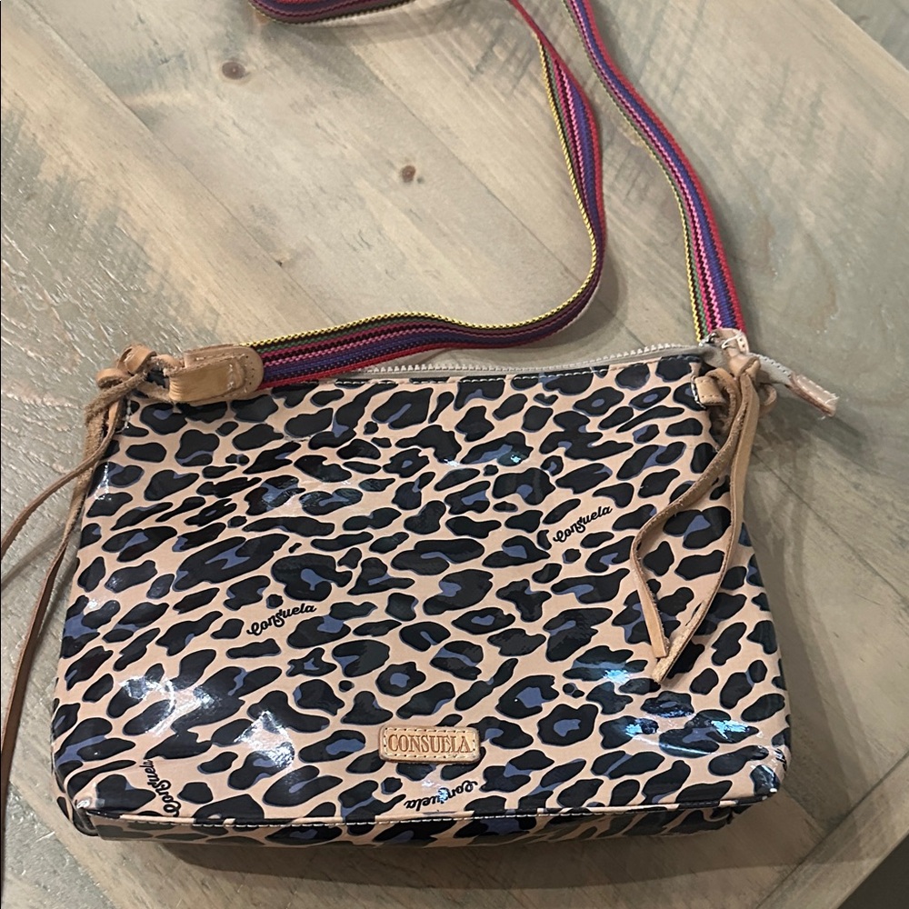 Consuela Cheetah Print Crossbody Bag with Multicolor Strap
